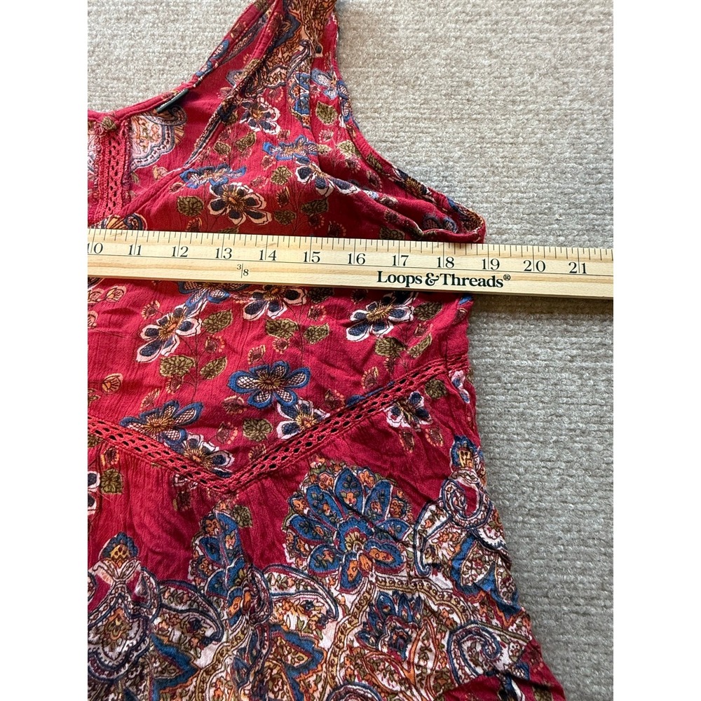 Angie Floral Paisley Boho Tiered Tank Top Women Small Red Crochet Lace V-Neck - Picture 5 of 8
